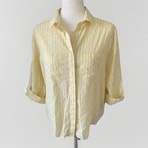 BeachLunchLounge Medium Yellow White Blue Vertical Pin Striped Button Down Shirt